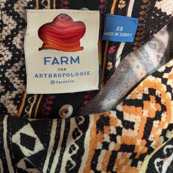 FARM for Anthropologie Boho Chic Multicolored Print Mini Long Sleeve Dress XS - Picture 3 of 6